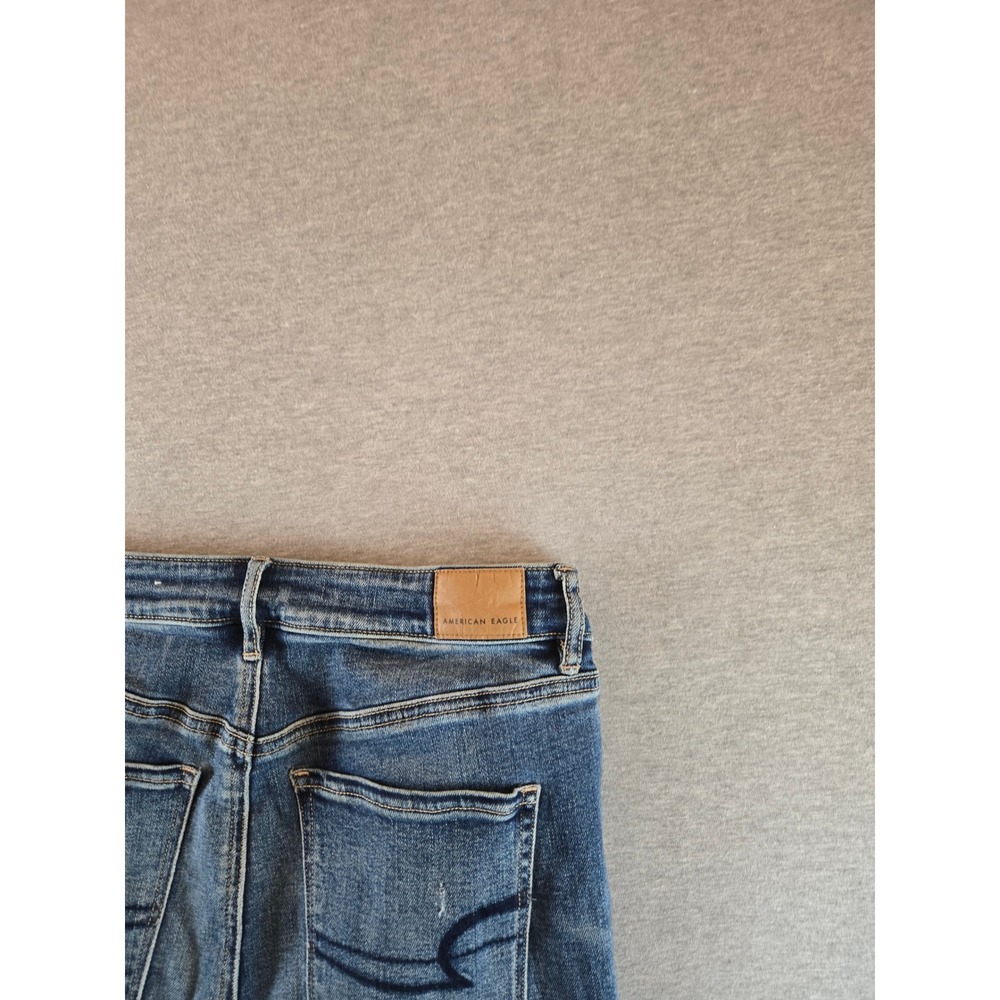 American Eagle Jeans Women 6 Blue Super Hi-Rise‎ Crop Flare Distressed Raw Hem - Picture 6 of 14